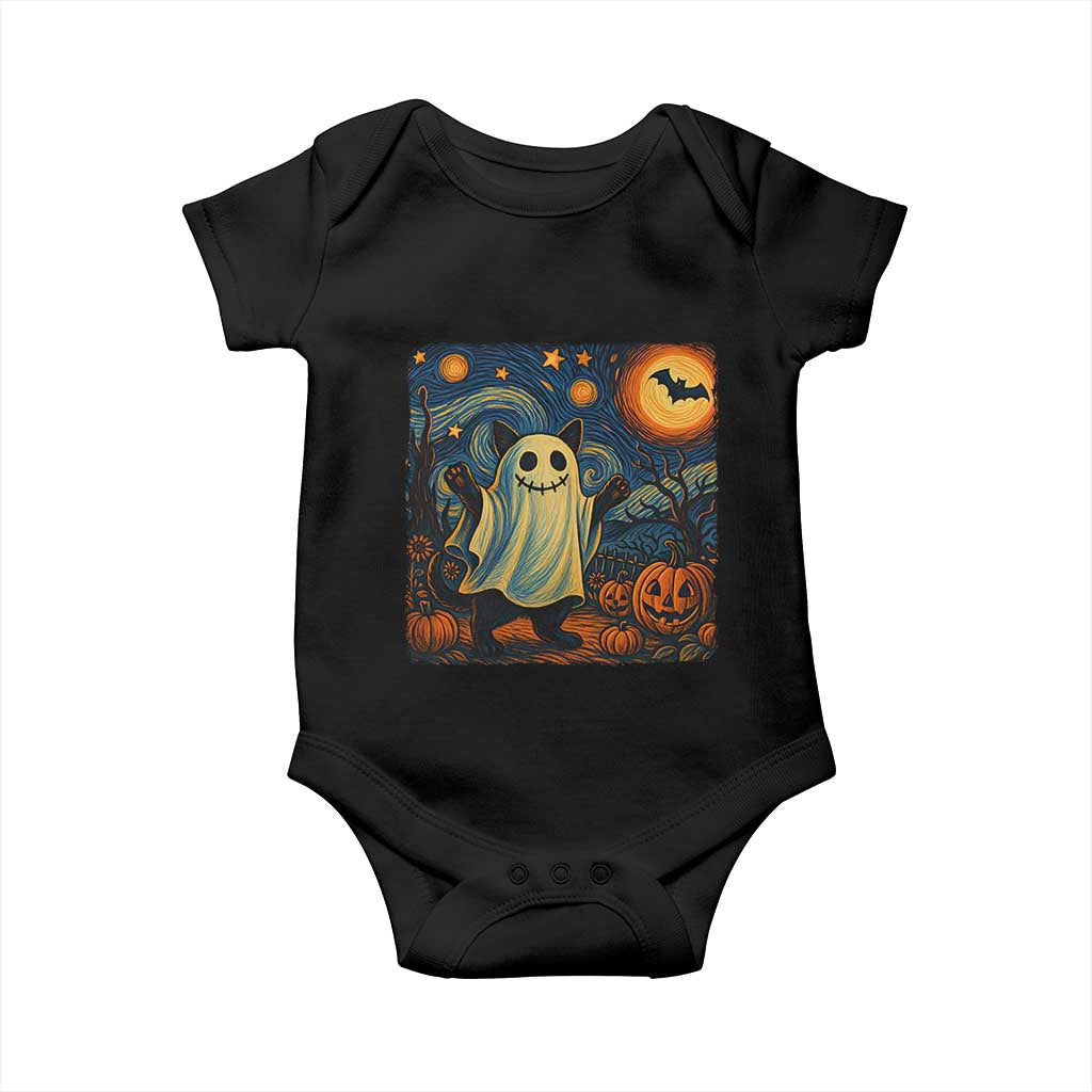 Funny Halloween Ghost Cat Baby Onesie Starry Night Van Gogh Cat Lover Gifts - Wonder Print Shop