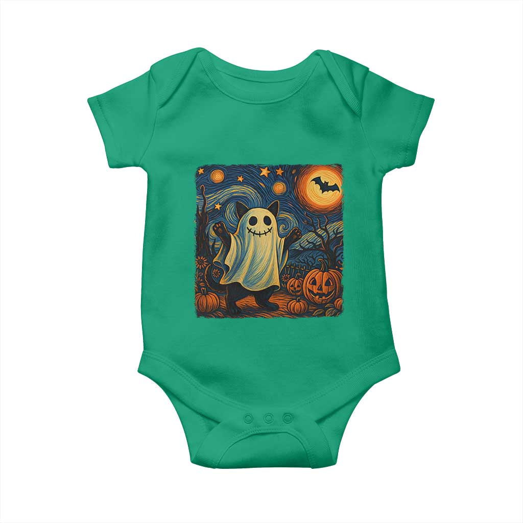 Funny Halloween Ghost Cat Baby Onesie Starry Night Van Gogh Cat Lover Gifts - Wonder Print Shop