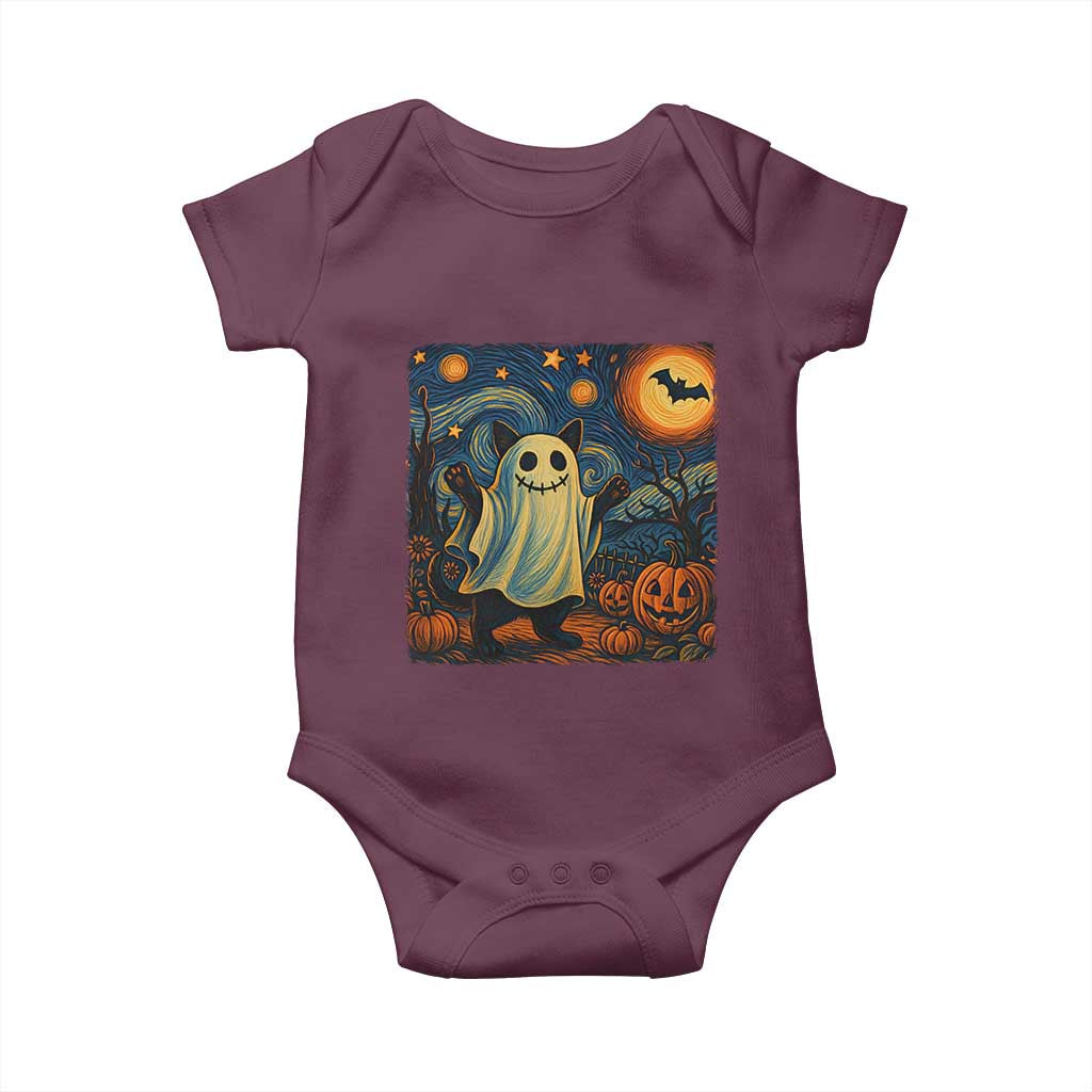 Funny Halloween Ghost Cat Baby Onesie Starry Night Van Gogh Cat Lover Gifts - Wonder Print Shop