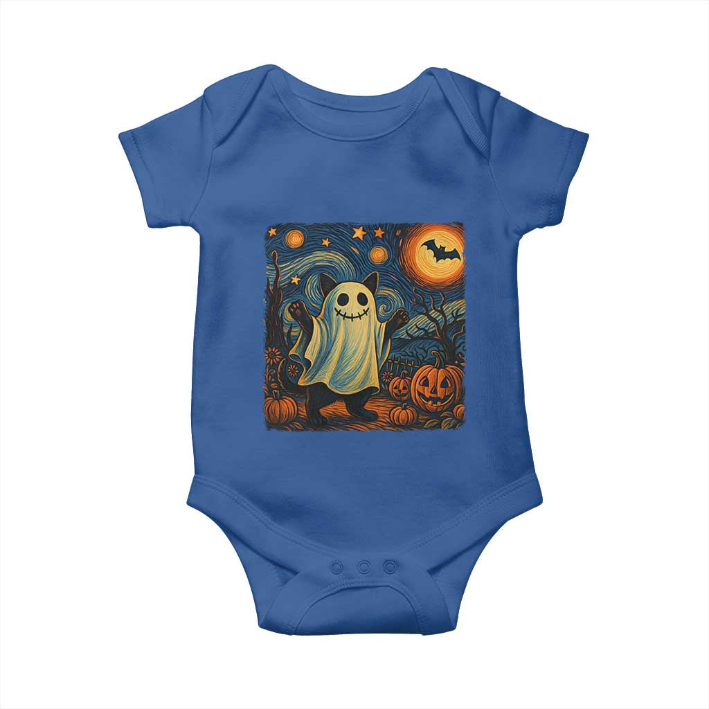 Funny Halloween Ghost Cat Baby Onesie Starry Night Van Gogh Cat Lover Gifts - Wonder Print Shop