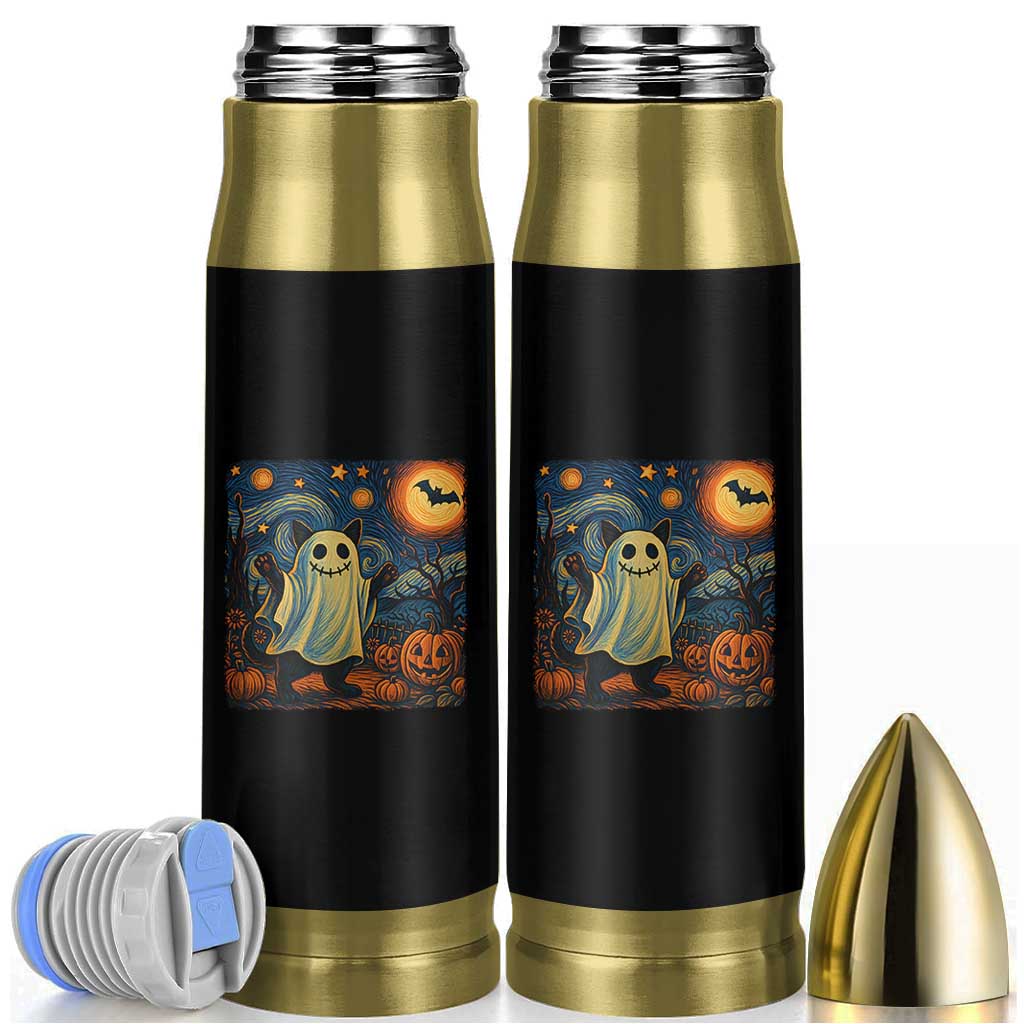 Funny Halloween Ghost Cat Bullet Tumbler Starry Night Van Gogh Cat Lover Gifts - Wonder Print Shop