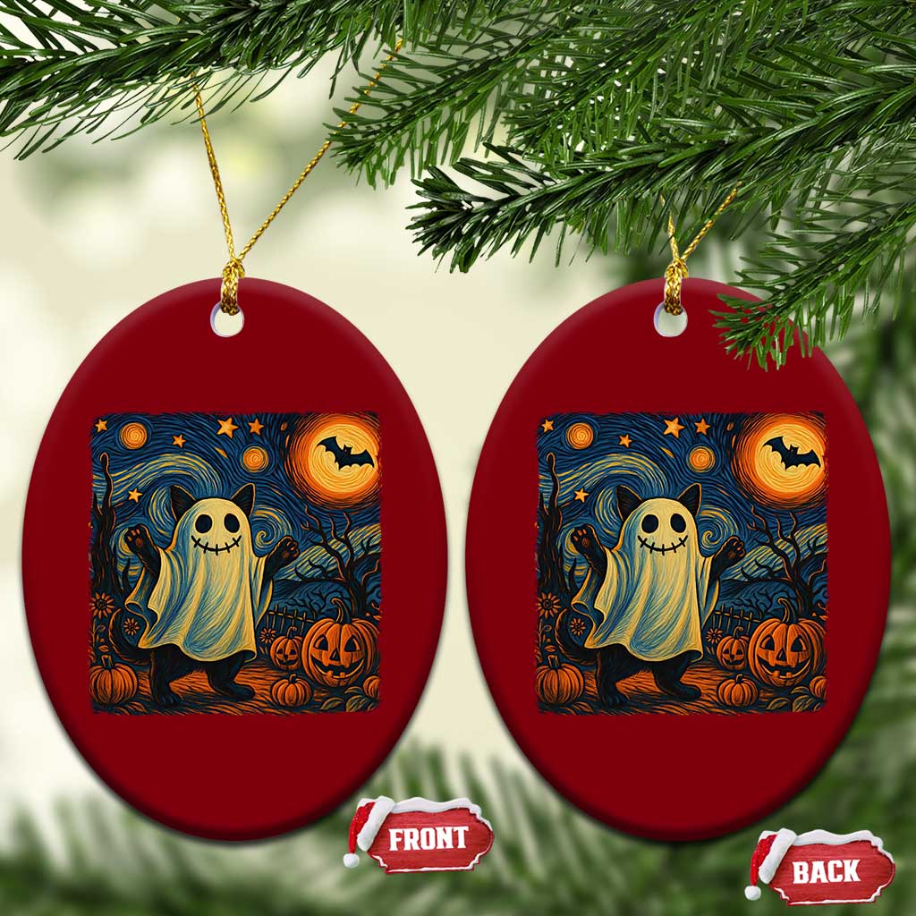 Funny Halloween Ghost Cat Ceramic Ornament Starry Night Van Gogh Cat Lover Gifts - Wonder Print Shop