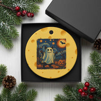 Funny Halloween Ghost Cat Ceramic Ornament Starry Night Van Gogh Cat Lover Gifts - Wonder Print Shop