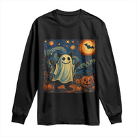 Funny Halloween Ghost Cat Long Sleeve Shirt Starry Night Van Gogh Cat Lover Gifts - Wonder Print Shop