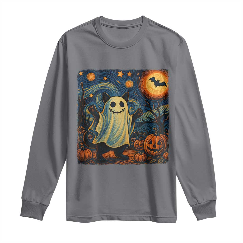 Funny Halloween Ghost Cat Long Sleeve Shirt Starry Night Van Gogh Cat Lover Gifts - Wonder Print Shop