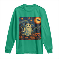 Funny Halloween Ghost Cat Long Sleeve Shirt Starry Night Van Gogh Cat Lover Gifts - Wonder Print Shop