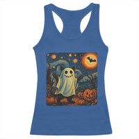 Funny Halloween Ghost Cat Racerback Tank Top Starry Night Van Gogh Cat Lover Gifts - Wonder Print Shop