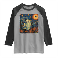 Funny Halloween Ghost Cat Raglan Shirt Starry Night Van Gogh Cat Lover Gifts - Wonder Print Shop
