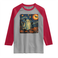 Funny Halloween Ghost Cat Raglan Shirt Starry Night Van Gogh Cat Lover Gifts - Wonder Print Shop