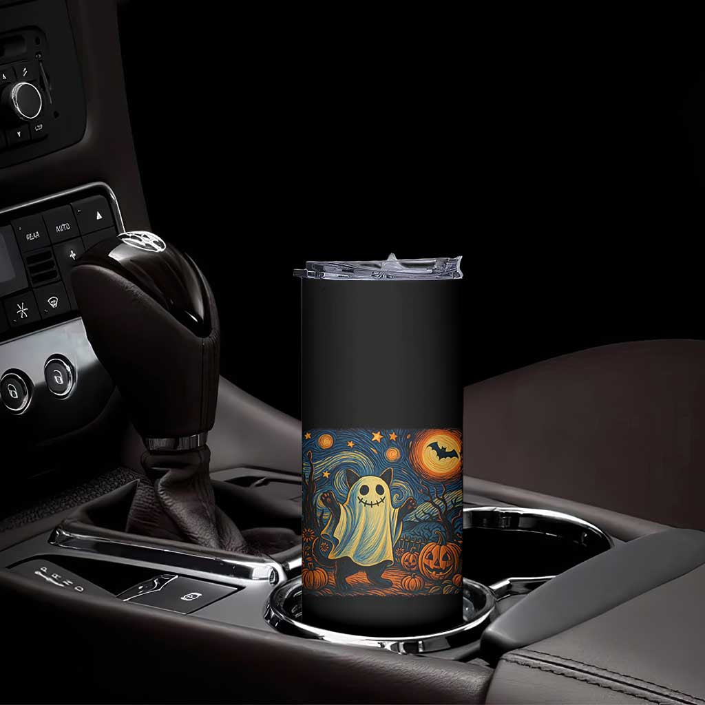 Funny Halloween Ghost Cat Skinny Tumbler Starry Night Van Gogh Cat Lover Gifts - Wonder Print Shop