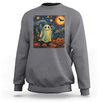 Funny Halloween Ghost Cat Sweatshirt Starry Night Van Gogh Cat Lover Gifts - Wonder Print Shop