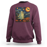 Funny Halloween Ghost Cat Sweatshirt Starry Night Van Gogh Cat Lover Gifts - Wonder Print Shop