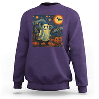 Funny Halloween Ghost Cat Sweatshirt Starry Night Van Gogh Cat Lover Gifts - Wonder Print Shop