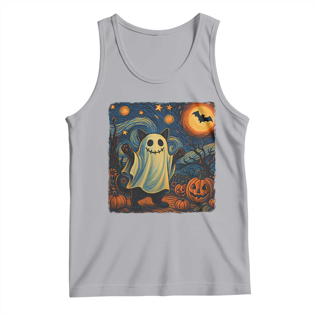 Funny Halloween Ghost Cat Tank Top Starry Night Van Gogh Cat Lover Gifts - Wonder Print Shop