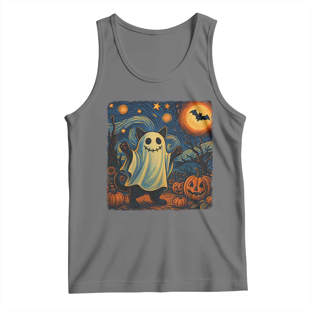 Funny Halloween Ghost Cat Tank Top Starry Night Van Gogh Cat Lover Gifts - Wonder Print Shop