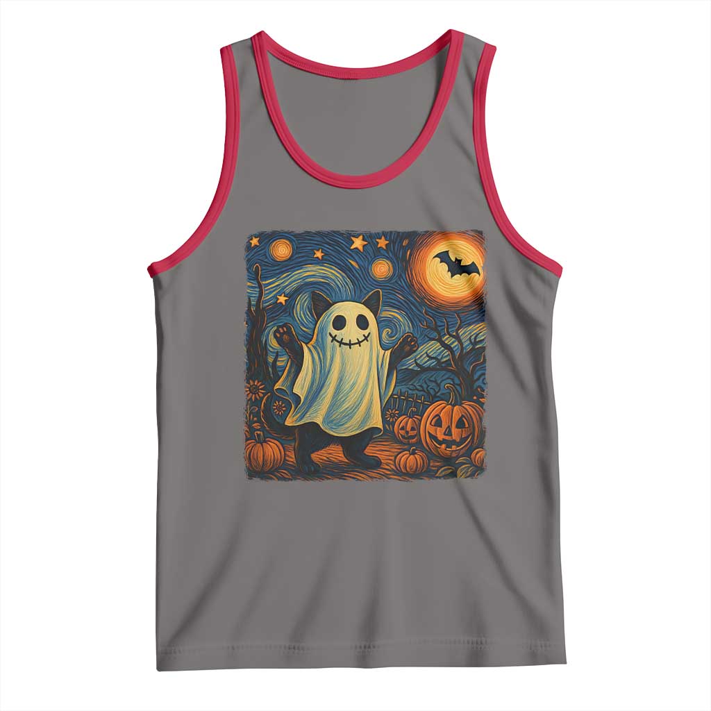 Funny Halloween Ghost Cat Tank Top Starry Night Van Gogh Cat Lover Gifts - Wonder Print Shop