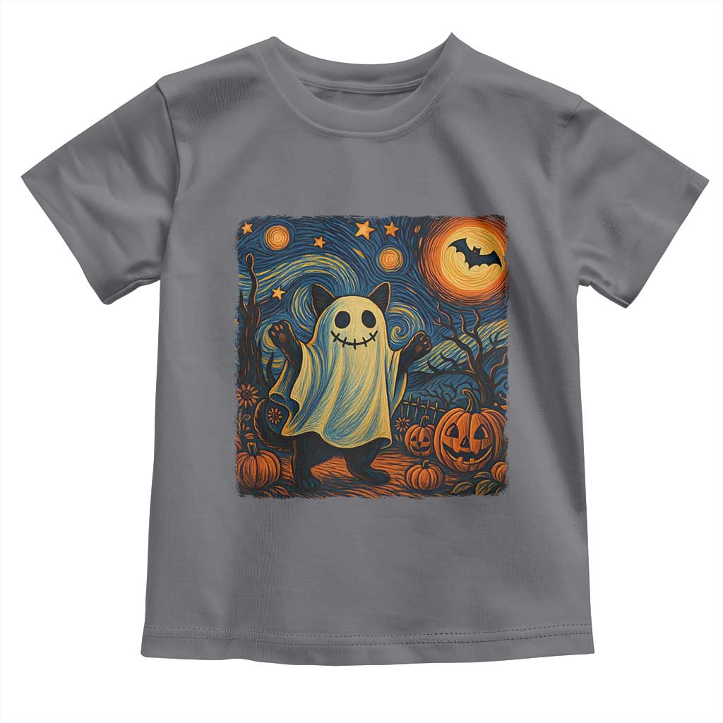 Funny Halloween Ghost Cat Toddler T Shirt Starry Night Van Gogh Cat Lover Gifts - Wonder Print Shop