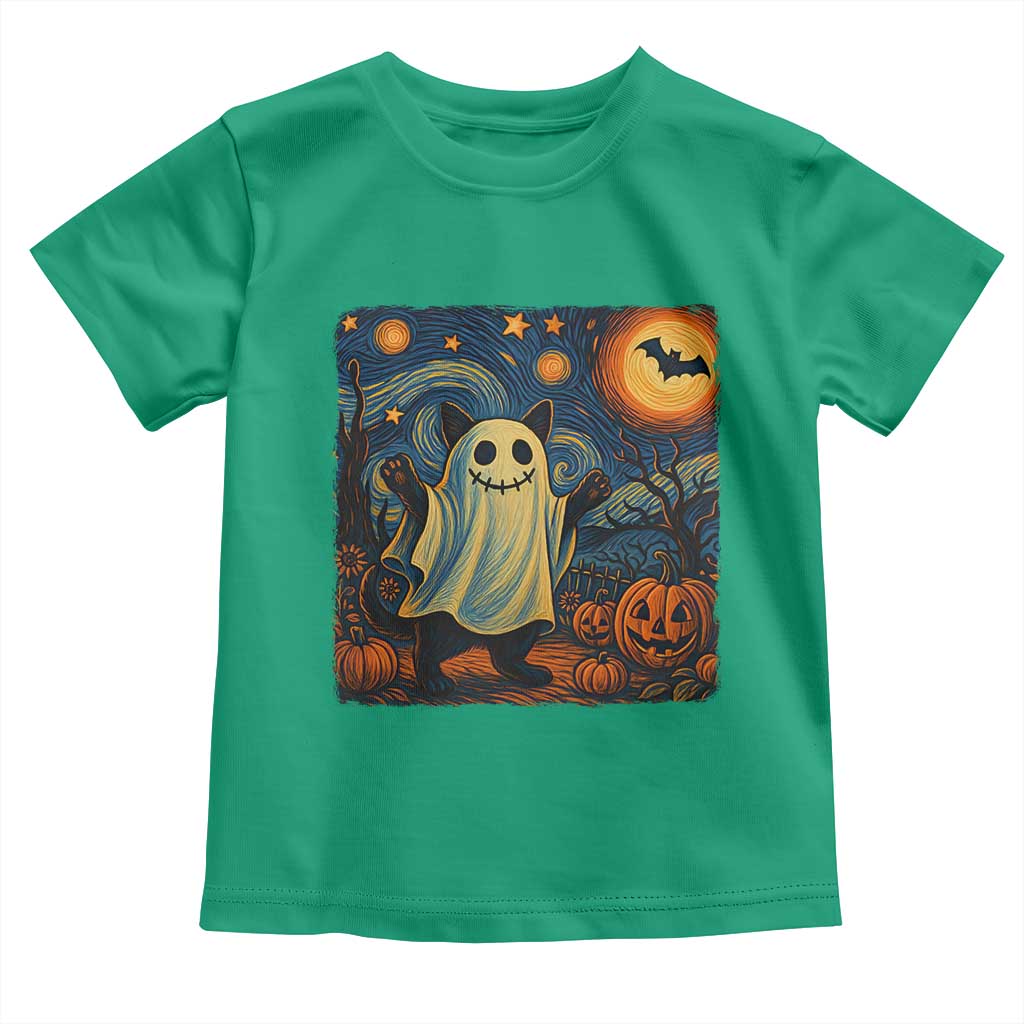 Funny Halloween Ghost Cat Toddler T Shirt Starry Night Van Gogh Cat Lover Gifts - Wonder Print Shop