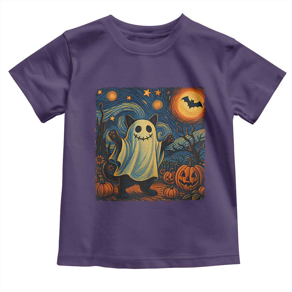 Funny Halloween Ghost Cat Toddler T Shirt Starry Night Van Gogh Cat Lover Gifts - Wonder Print Shop