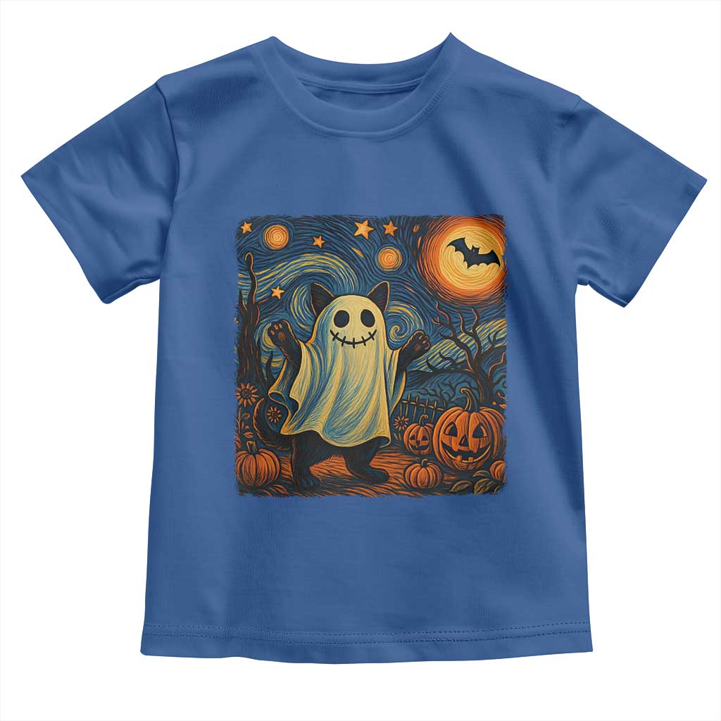 Funny Halloween Ghost Cat Toddler T Shirt Starry Night Van Gogh Cat Lover Gifts - Wonder Print Shop
