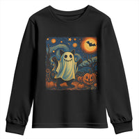 Funny Halloween Ghost Cat Youth Sweatshirt Starry Night Van Gogh Cat Lover Gifts - Wonder Print Shop