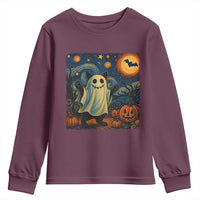 Funny Halloween Ghost Cat Youth Sweatshirt Starry Night Van Gogh Cat Lover Gifts - Wonder Print Shop