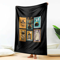Black Cat Pumpkin Throw Blanket Retro Halloween Ghots Cat Stamp - Wonder Print Shop