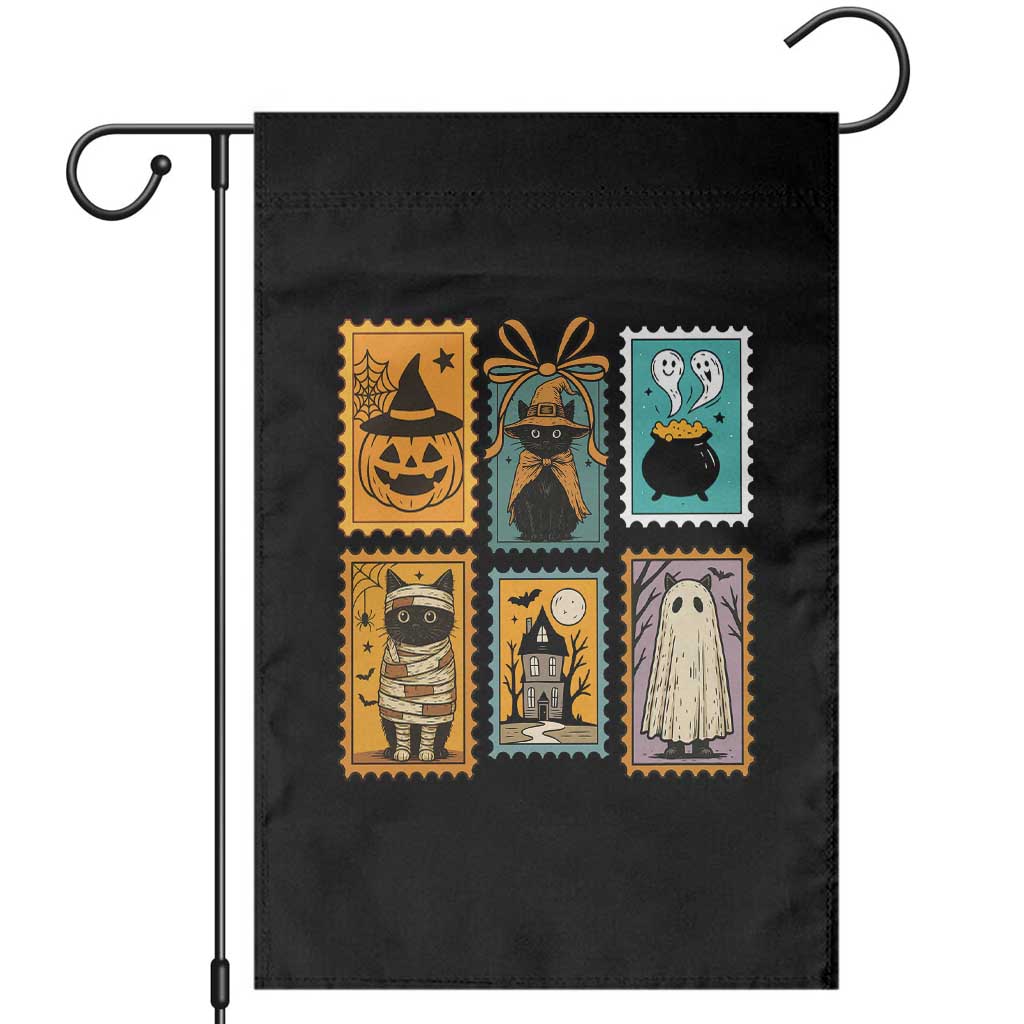 Black Cat Pumpkin Garden Flag Retro Halloween Ghots Cat Stamp - Wonder Print Shop