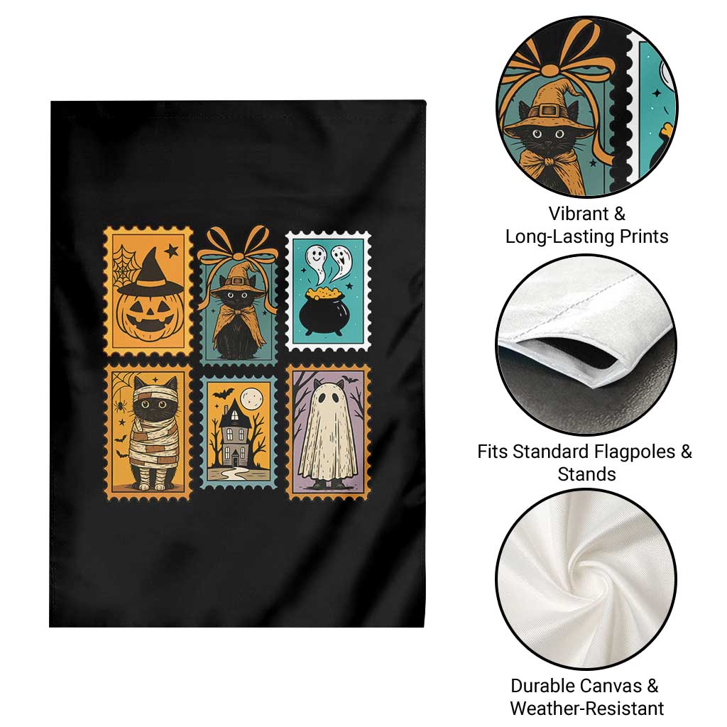 Black Cat Pumpkin Garden Flag Retro Halloween Ghots Cat Stamp - Wonder Print Shop