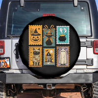 Black Cat Pumpkin Spare Tire Cover Retro Halloween Ghots Cat Stamp - Wonder Print Shop