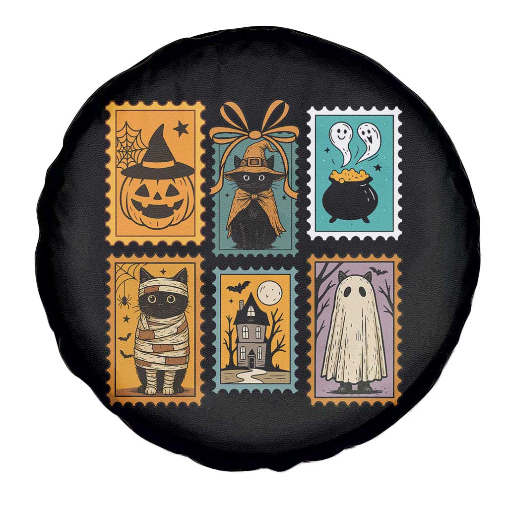 Black Cat Pumpkin Spare Tire Cover Retro Halloween Ghots Cat Stamp - Wonder Print Shop