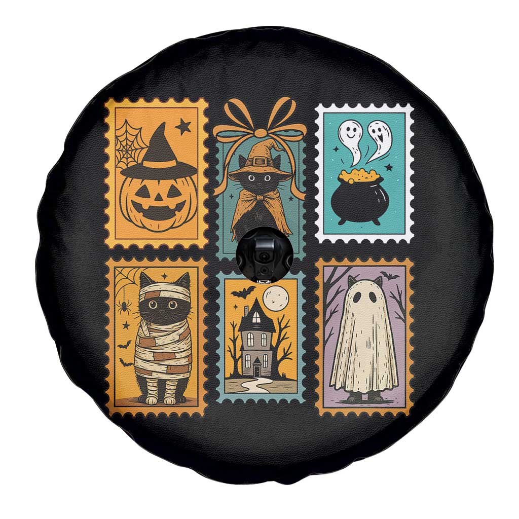 Black Cat Pumpkin Spare Tire Cover Retro Halloween Ghots Cat Stamp - Wonder Print Shop