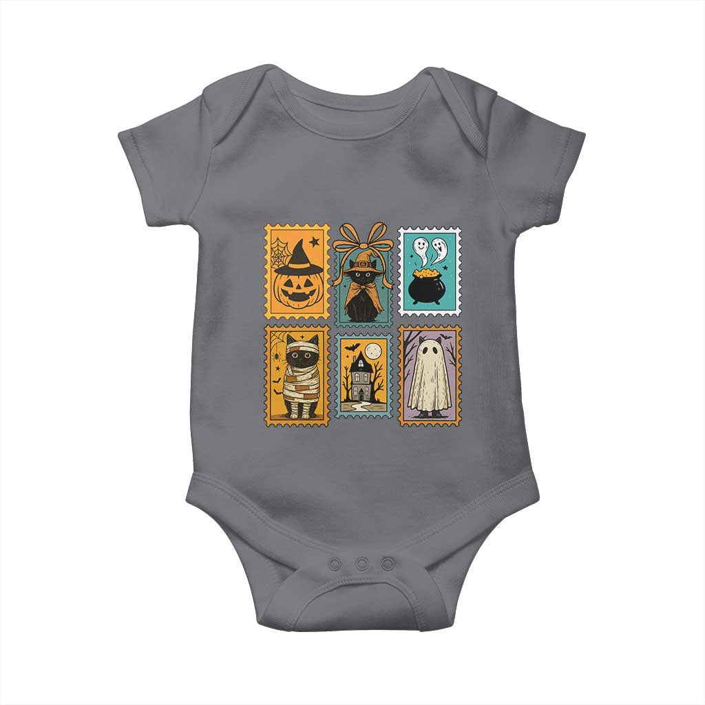 Black Cat Pumpkin Baby Onesie Retro Halloween Ghots Cat Stamp - Wonder Print Shop