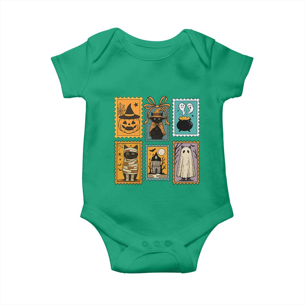 Black Cat Pumpkin Baby Onesie Retro Halloween Ghots Cat Stamp - Wonder Print Shop