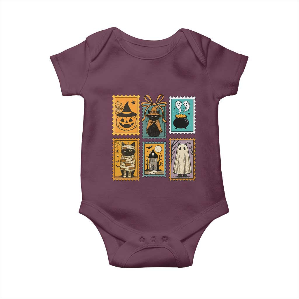 Black Cat Pumpkin Baby Onesie Retro Halloween Ghots Cat Stamp - Wonder Print Shop