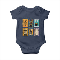 Black Cat Pumpkin Baby Onesie Retro Halloween Ghots Cat Stamp - Wonder Print Shop