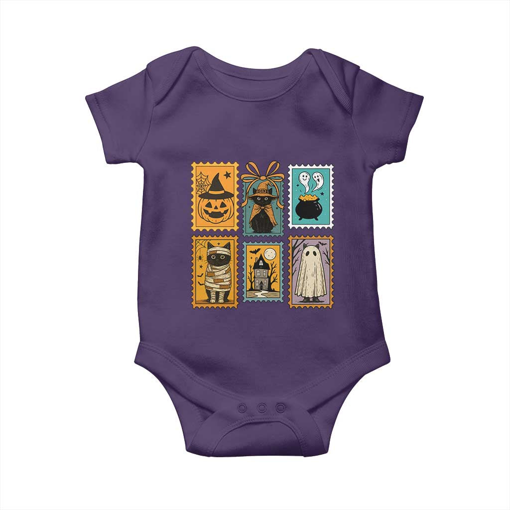 Black Cat Pumpkin Baby Onesie Retro Halloween Ghots Cat Stamp - Wonder Print Shop