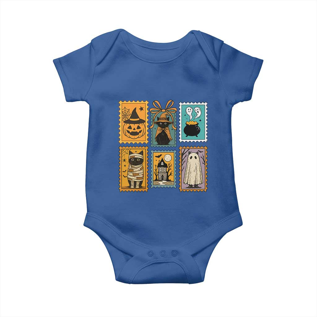 Black Cat Pumpkin Baby Onesie Retro Halloween Ghots Cat Stamp - Wonder Print Shop