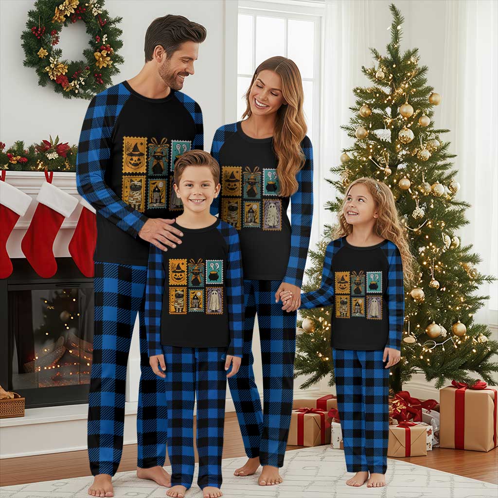 Black Cat Pumpkin Plaid Pajama Set Retro Halloween Ghots Cat Stamp - Wonder Print Shop