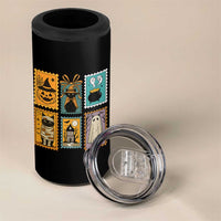 Black Cat Pumpkin 4 in 1 Can Cooler Tumbler Retro Halloween Ghots Cat Stamp - Wonder Print Shop