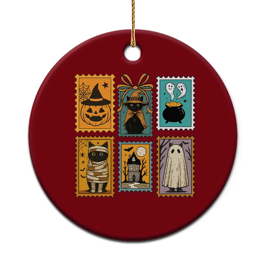 Black Cat Pumpkin Ceramic Ornament Retro Halloween Ghots Cat Stamp - Wonder Print Shop