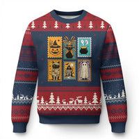 Black Cat Pumpkin Ugly Christmas Sweater Retro Halloween Ghots Cat Stamp - Wonder Print Shop