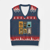 Black Cat Pumpkin V-Neck Knit Sweater Vest Retro Halloween Ghots Cat Stamp - Wonder Print Shop