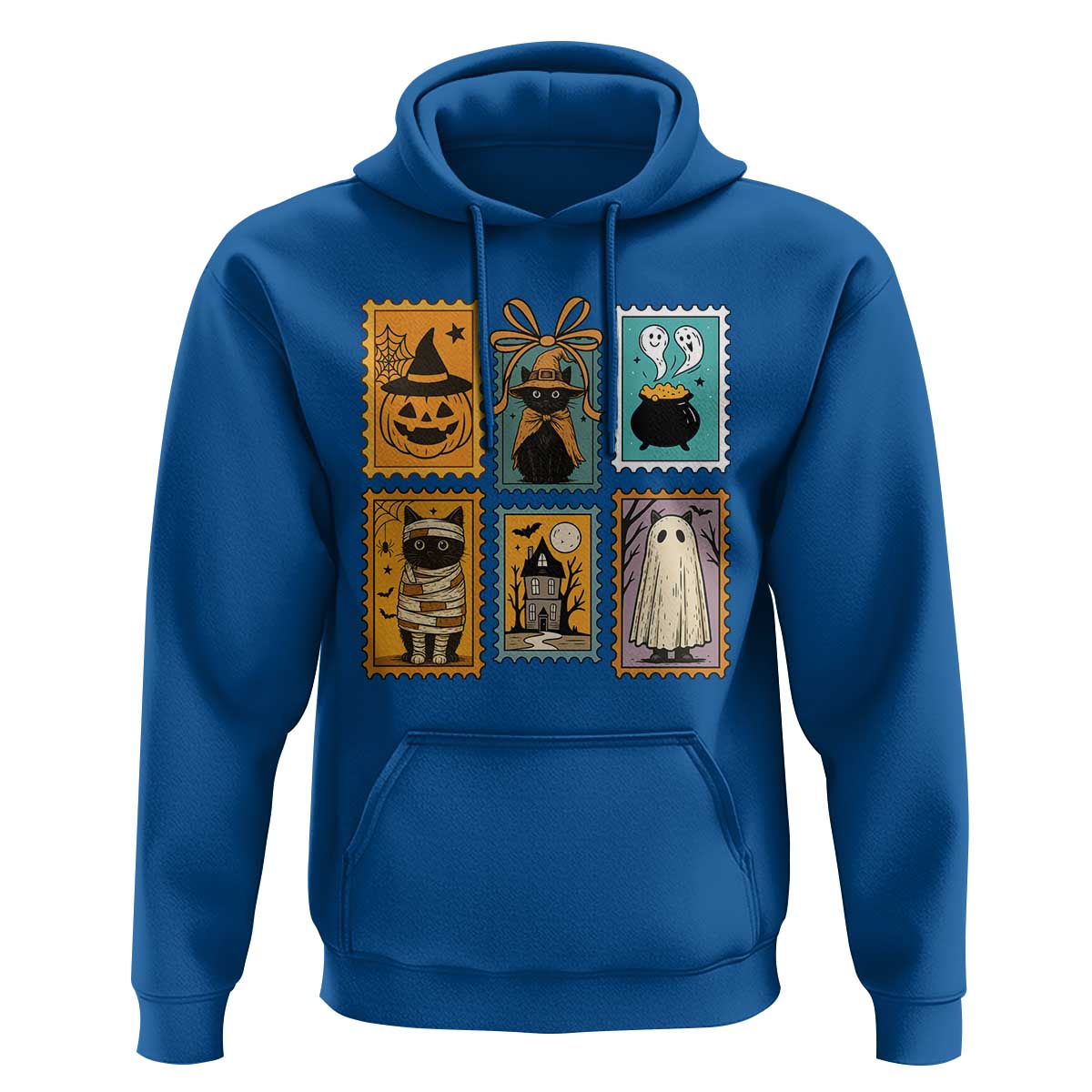 Black Cat Pumpkin Hoodie Retro Halloween Ghots Cat Stamp - Wonder Print Shop