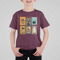 Black Cat Pumpkin T Shirt For Kid Retro Halloween Ghots Cat Stamp - Wonder Print Shop