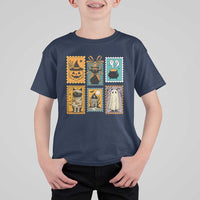 Black Cat Pumpkin T Shirt For Kid Retro Halloween Ghots Cat Stamp - Wonder Print Shop