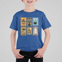 Black Cat Pumpkin T Shirt For Kid Retro Halloween Ghots Cat Stamp - Wonder Print Shop