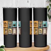Black Cat Pumpkin Skinny Tumbler Retro Halloween Ghots Cat Stamp - Wonder Print Shop