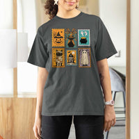 Black Cat Pumpkin T Shirt For Women Retro Halloween Ghots Cat Stamp - Wonder Print Shop