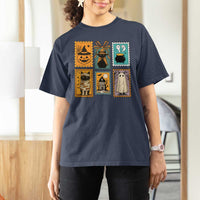 Black Cat Pumpkin T Shirt For Women Retro Halloween Ghots Cat Stamp - Wonder Print Shop